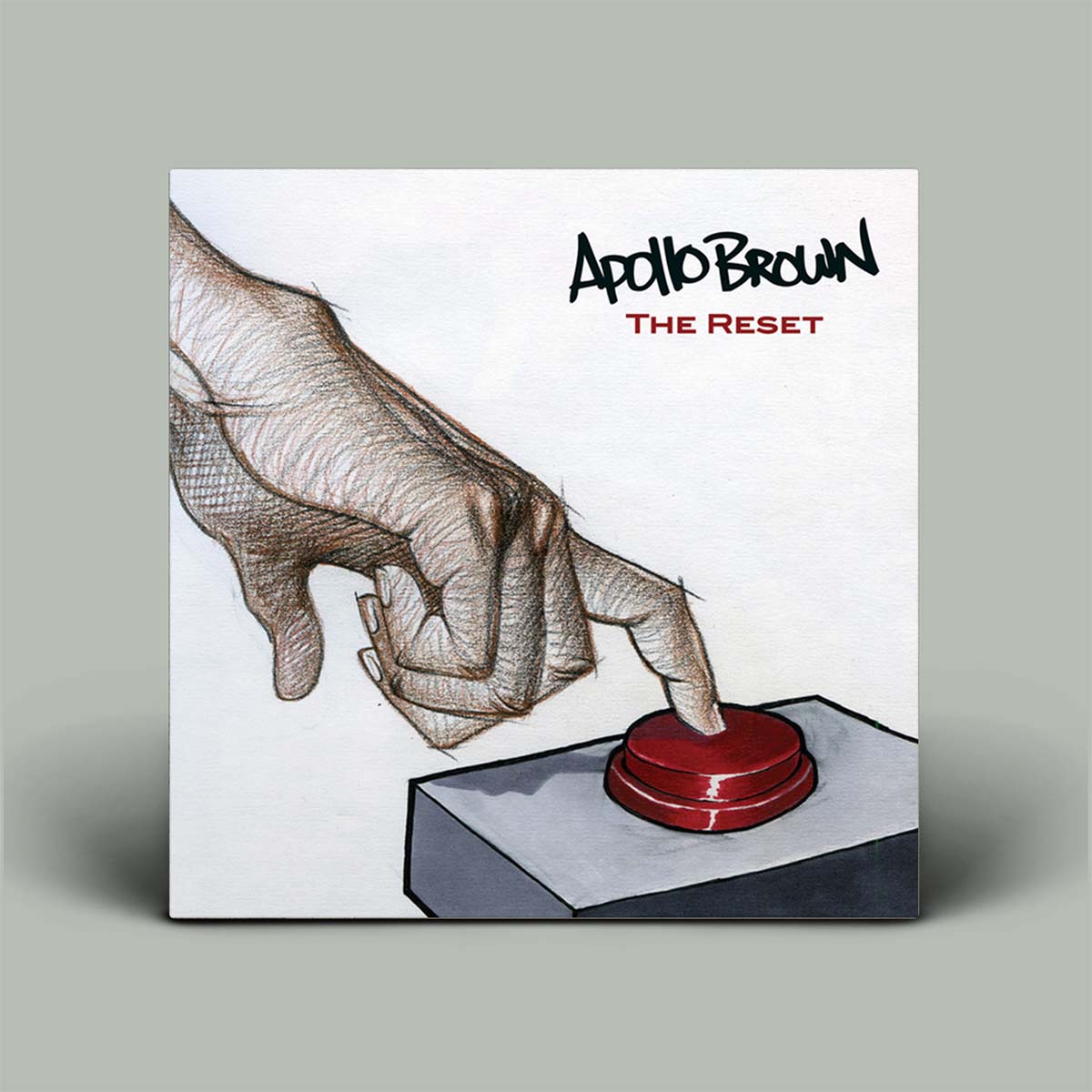 Album cover for 'The Reset' by Apollo Brown featuring a hand pressing a red button.