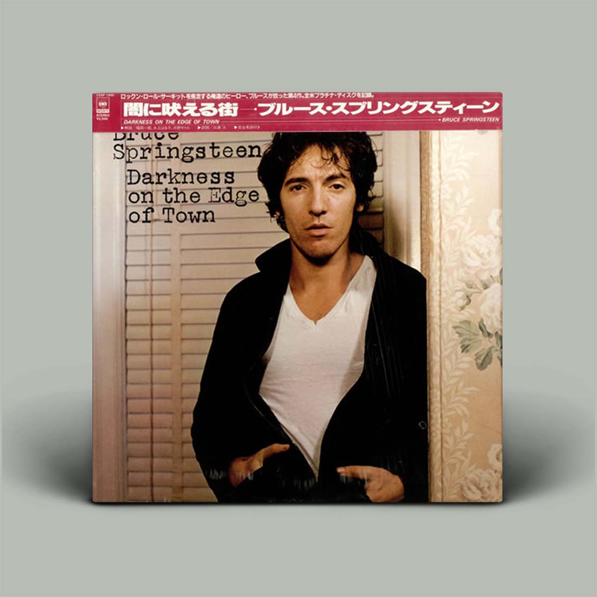 Vinyl record cover featuring a person with text on a gray background