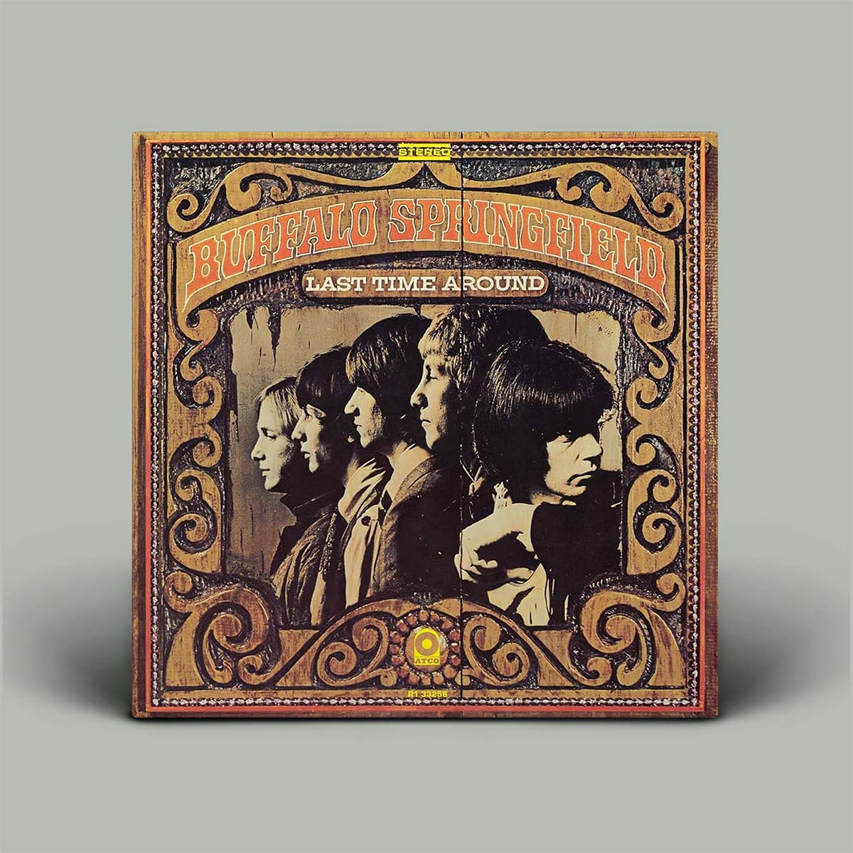 Album cover of 'Last Time Around' by Buffalo Springfield on a gray background