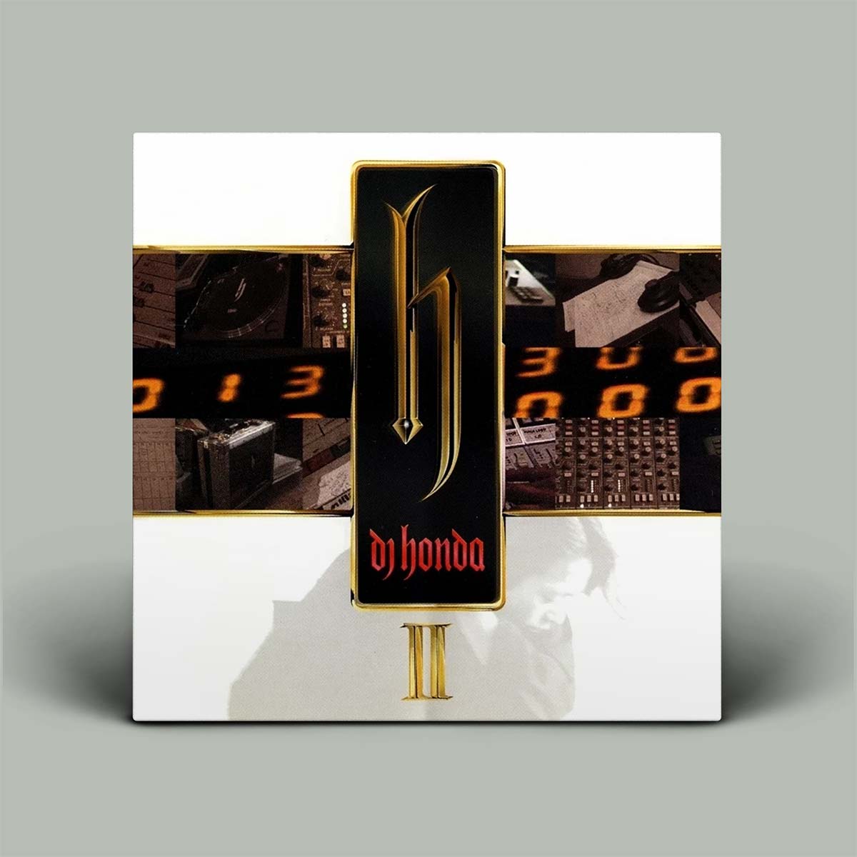 Album cover with white background and photo across the middle.