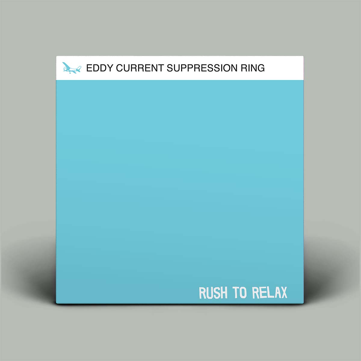 Blue box with text 'Eddy Current Suppression Ring' and 'Rush to Relax' on a gray background