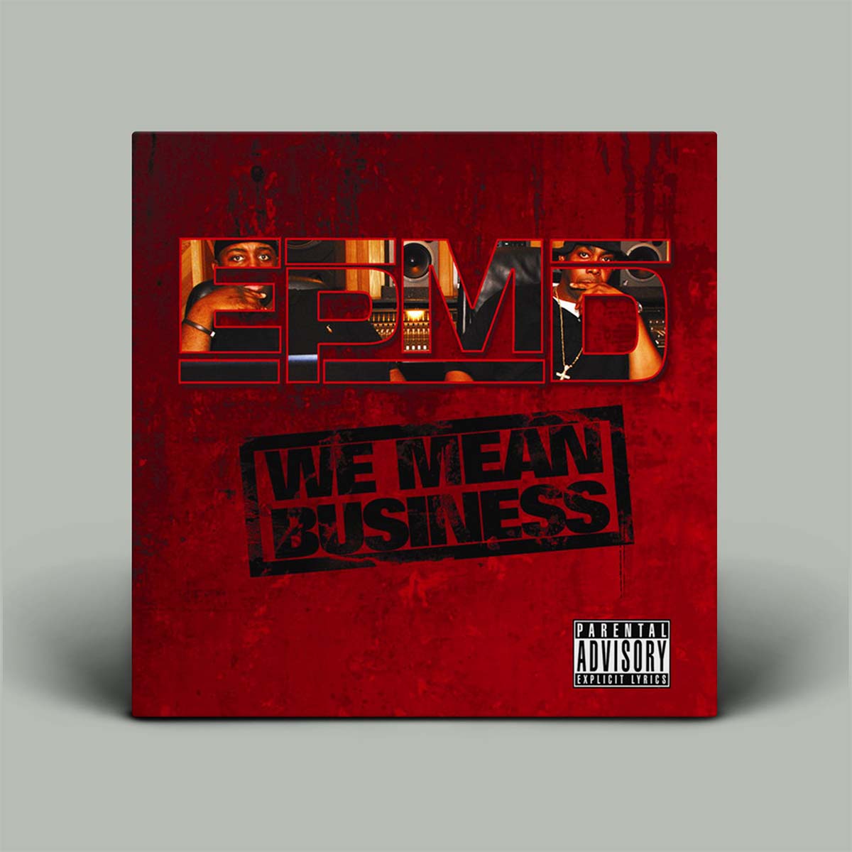 Red album cover with 'EPMD' and 'We Mean Business' text on a gray background