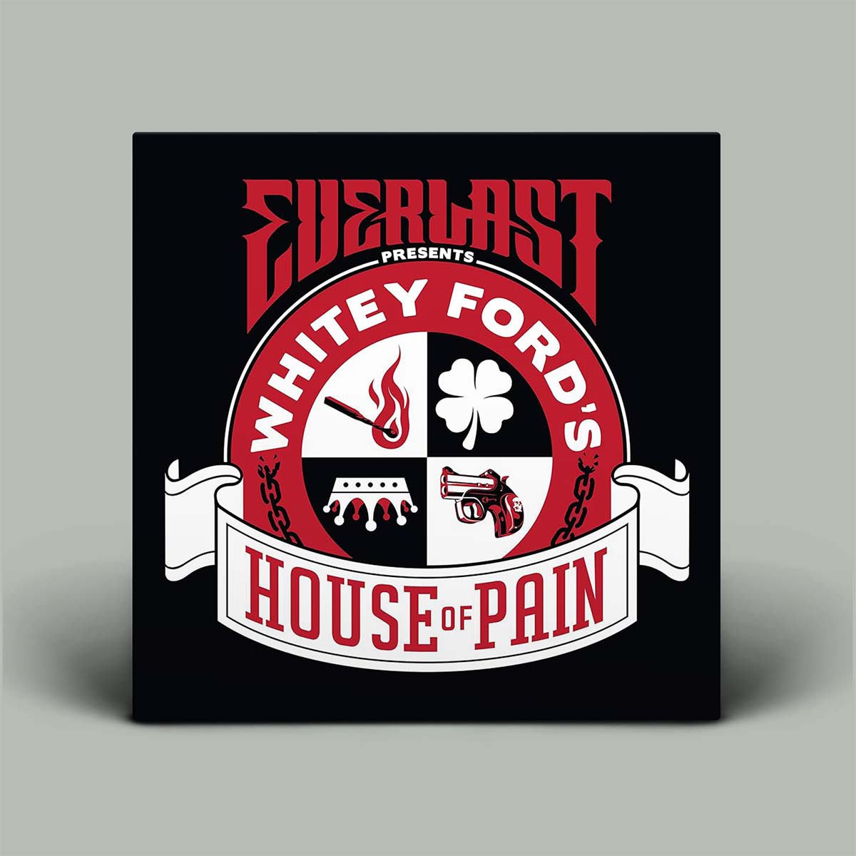 Logo for Whitey Ford's House of Pain by Everlast on a black background