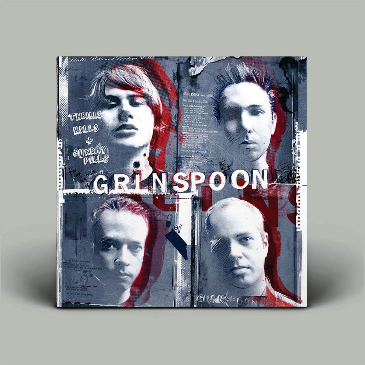 Album cover with 'GRINSPOON' text and stylized portraits on a gray background
