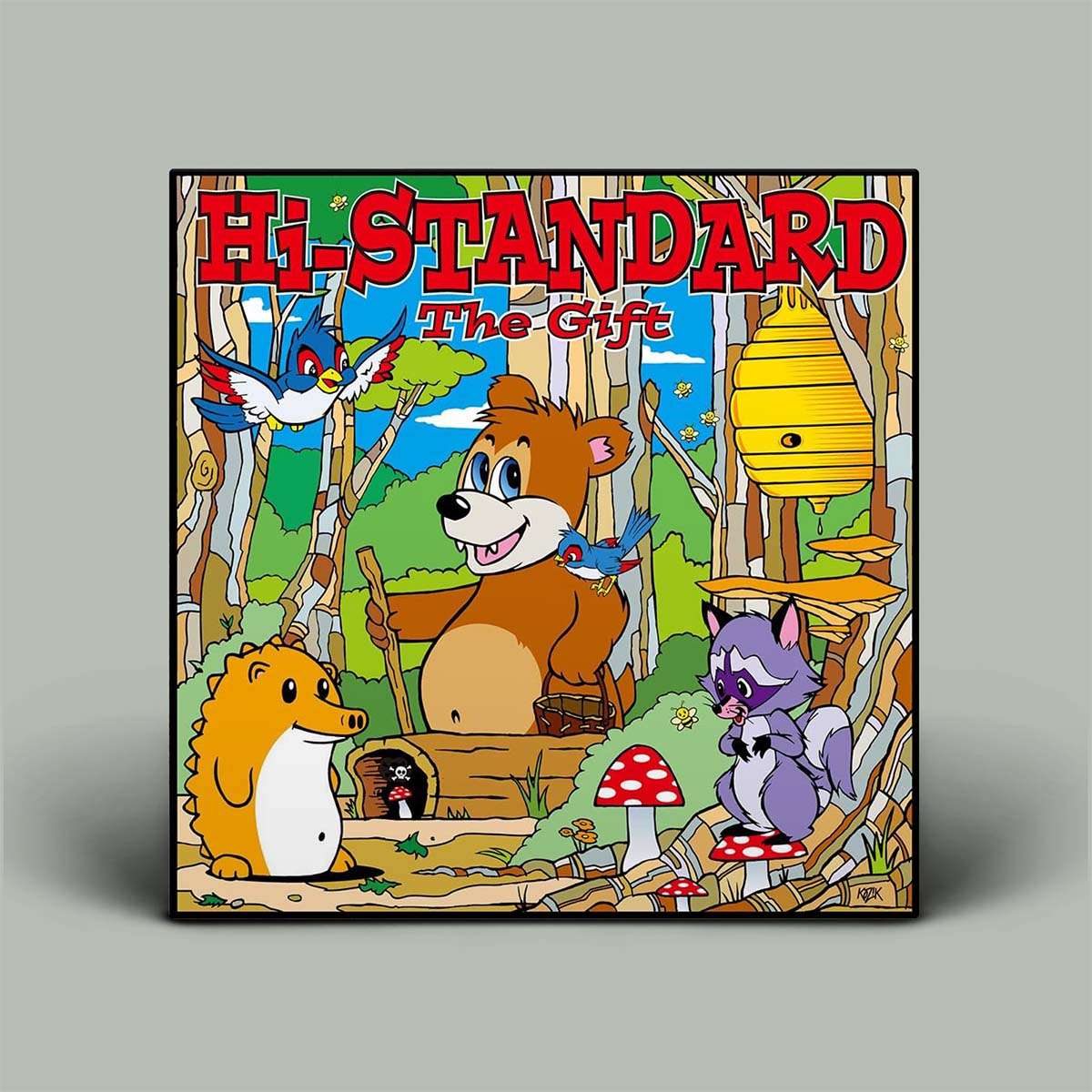 Cartoon-style illustration of animals in a forest setting with 'Hi-Standard' branding.