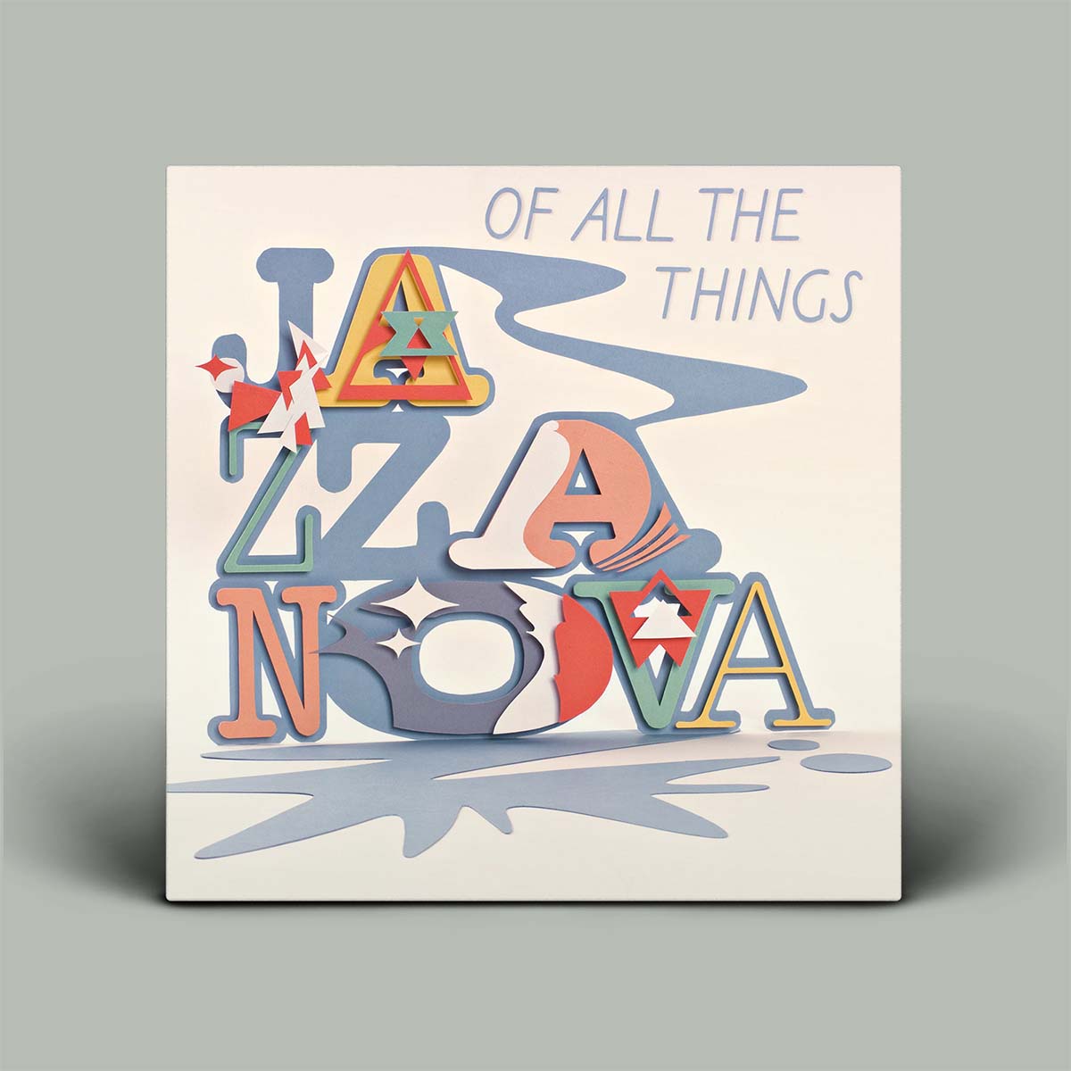 Album cover with colorful text design on a gray background