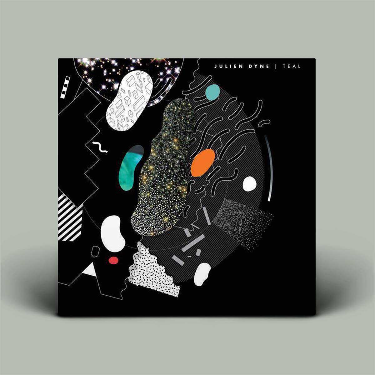 Album cover with abstract design and text on a black background