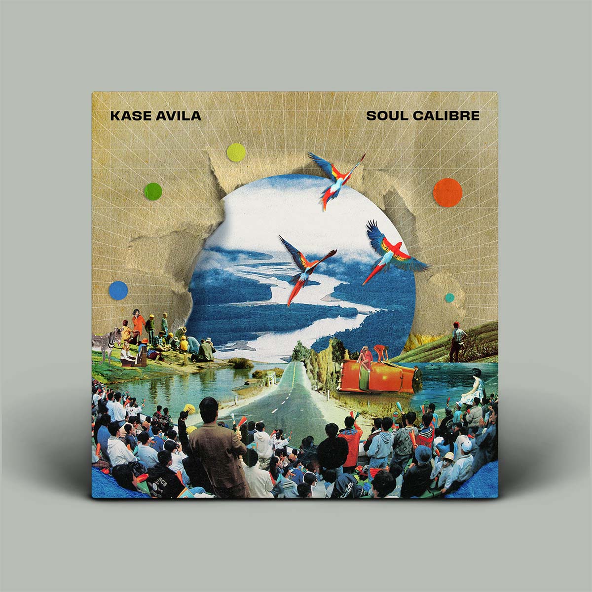 Album cover for 'Soul Calibre' by Kase Avila with a stylized scene of people and birds.