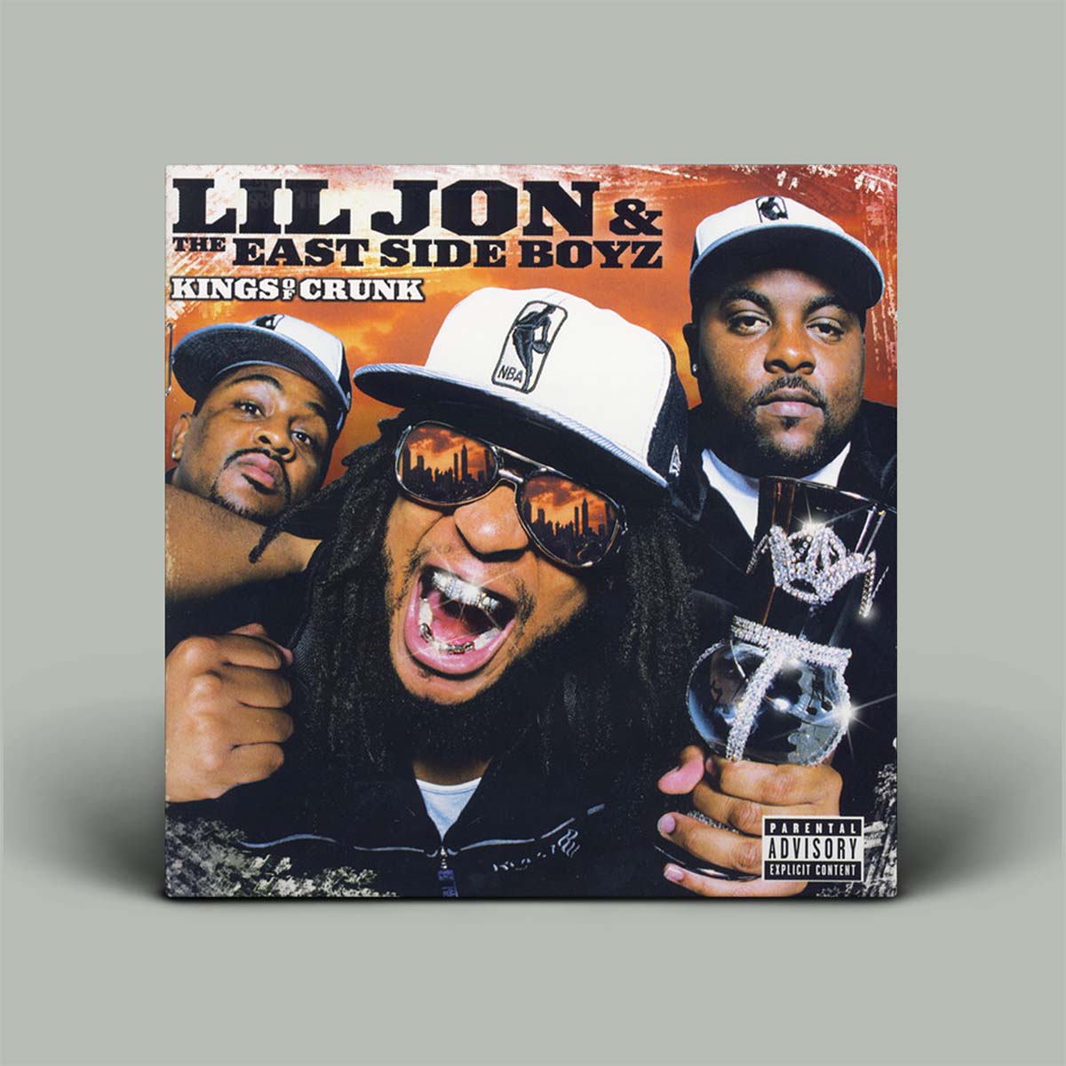 Album cover for 'Kings of Crunk' by Lil Jon & The East Side Boyz with three men on a gray background.