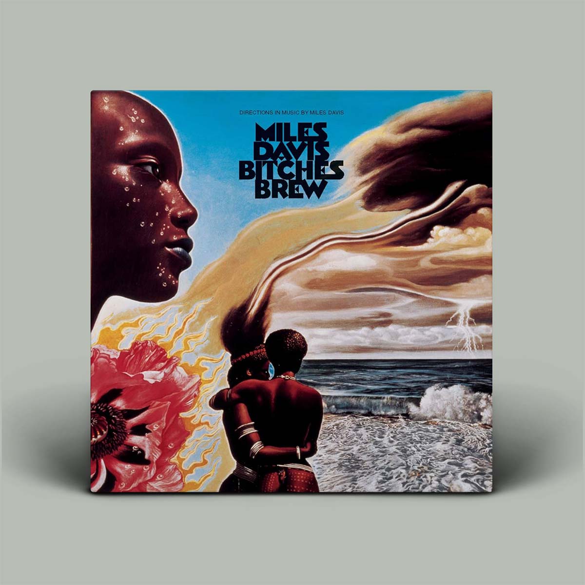 Album cover for 'Bitches Brew' by Miles Davis with artistic design and text.