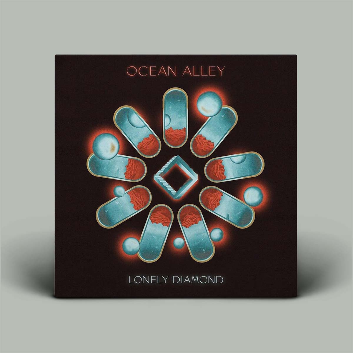 Album cover for 'Ocean Alley' by 'Lonely Diamond' with geometric design on a dark background