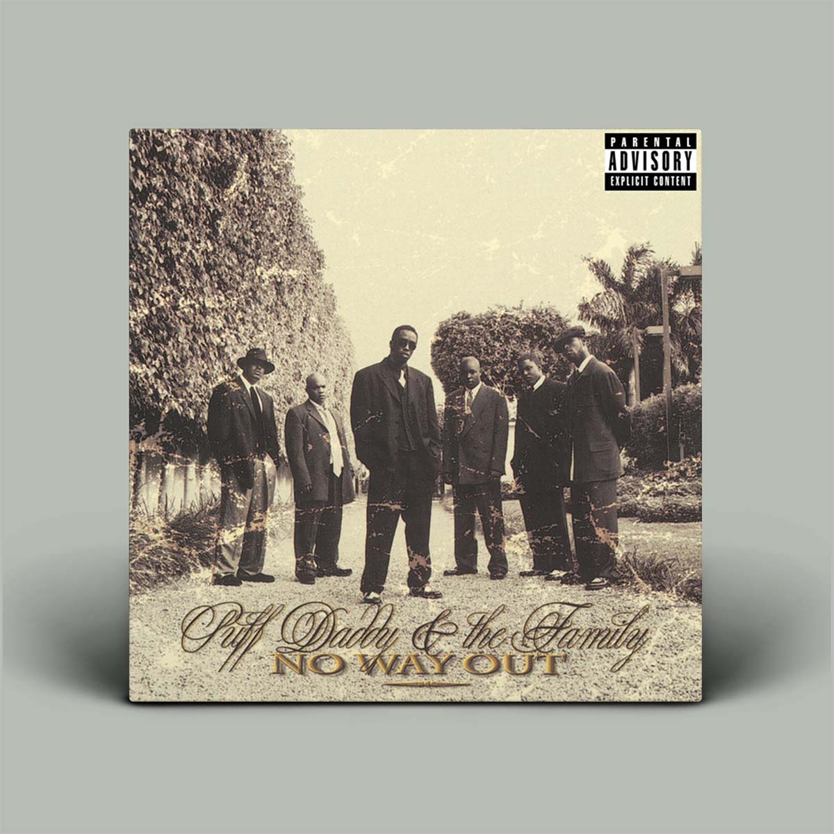 Album cover for 'Puff Daddy & The Family: No Way Out' with vintage-style photo of men in suits.