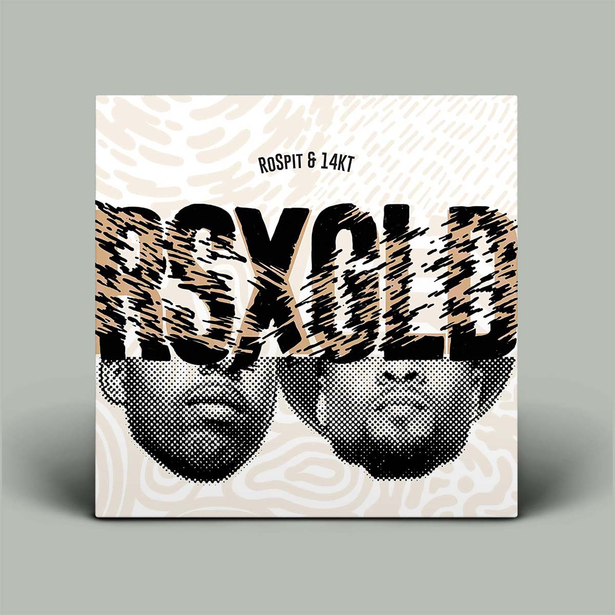 Album cover with abstract design and text on a gray background