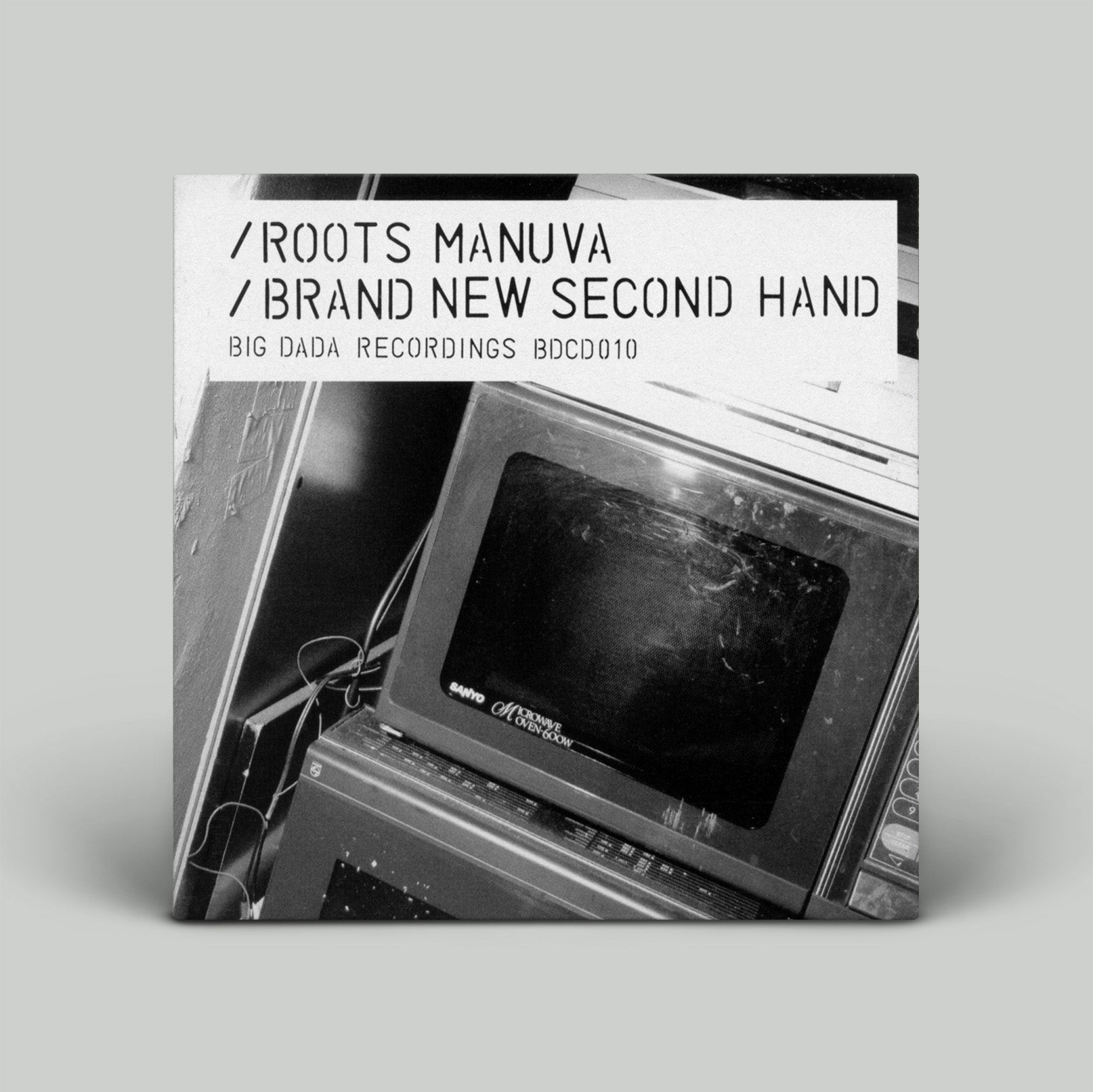 Album cover for 'Brand New Second Hand' by Roots Manuva with a vintage computer design.