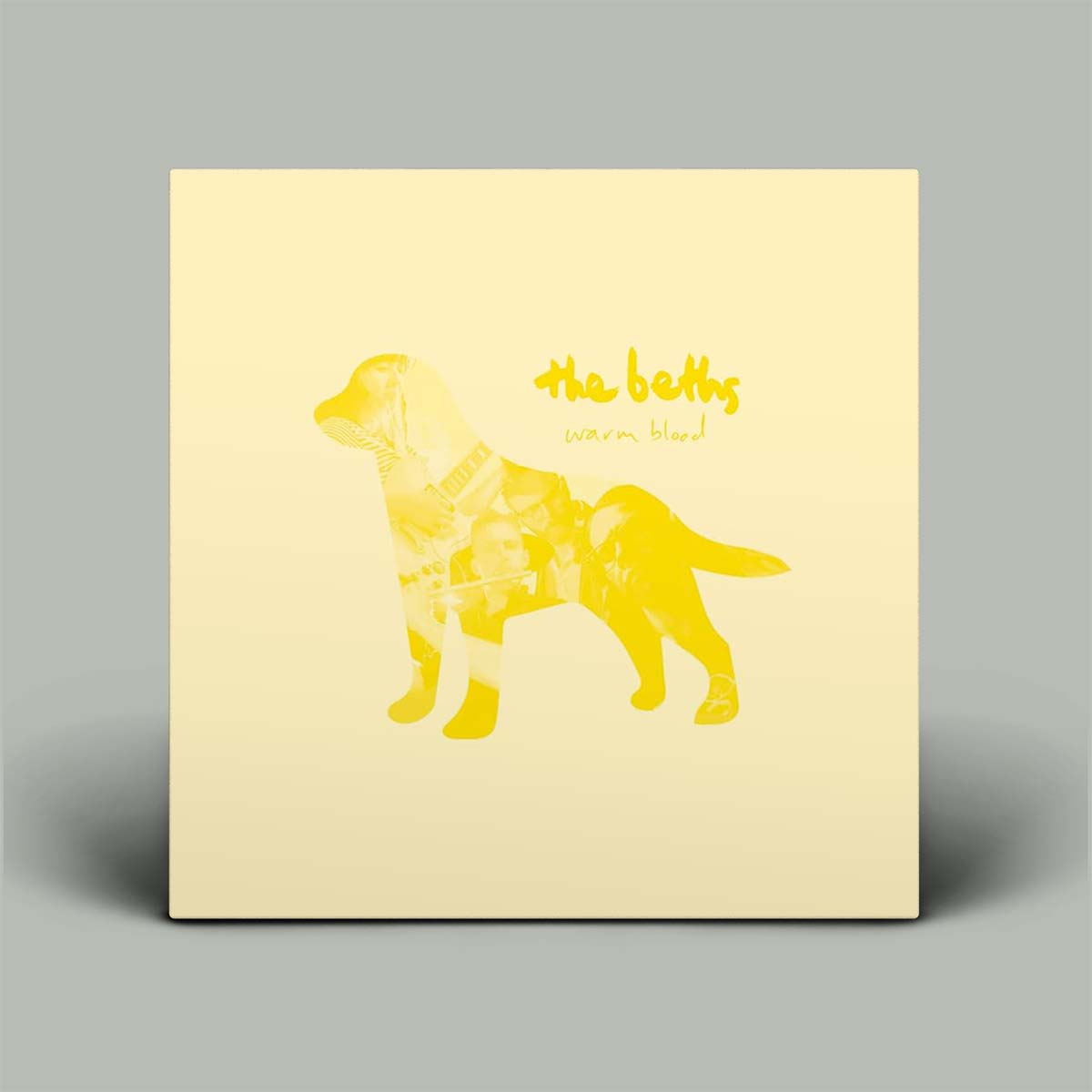 Yellow dog illustration on a yellow background.