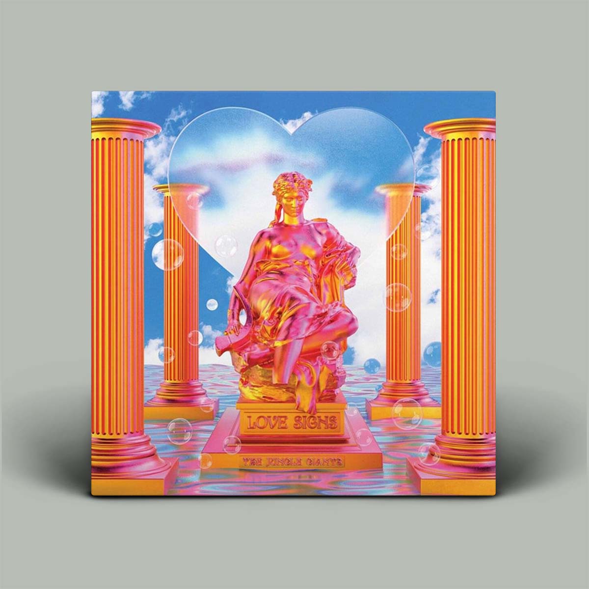 Album cover with a colorful statue and columns against a blue sky.