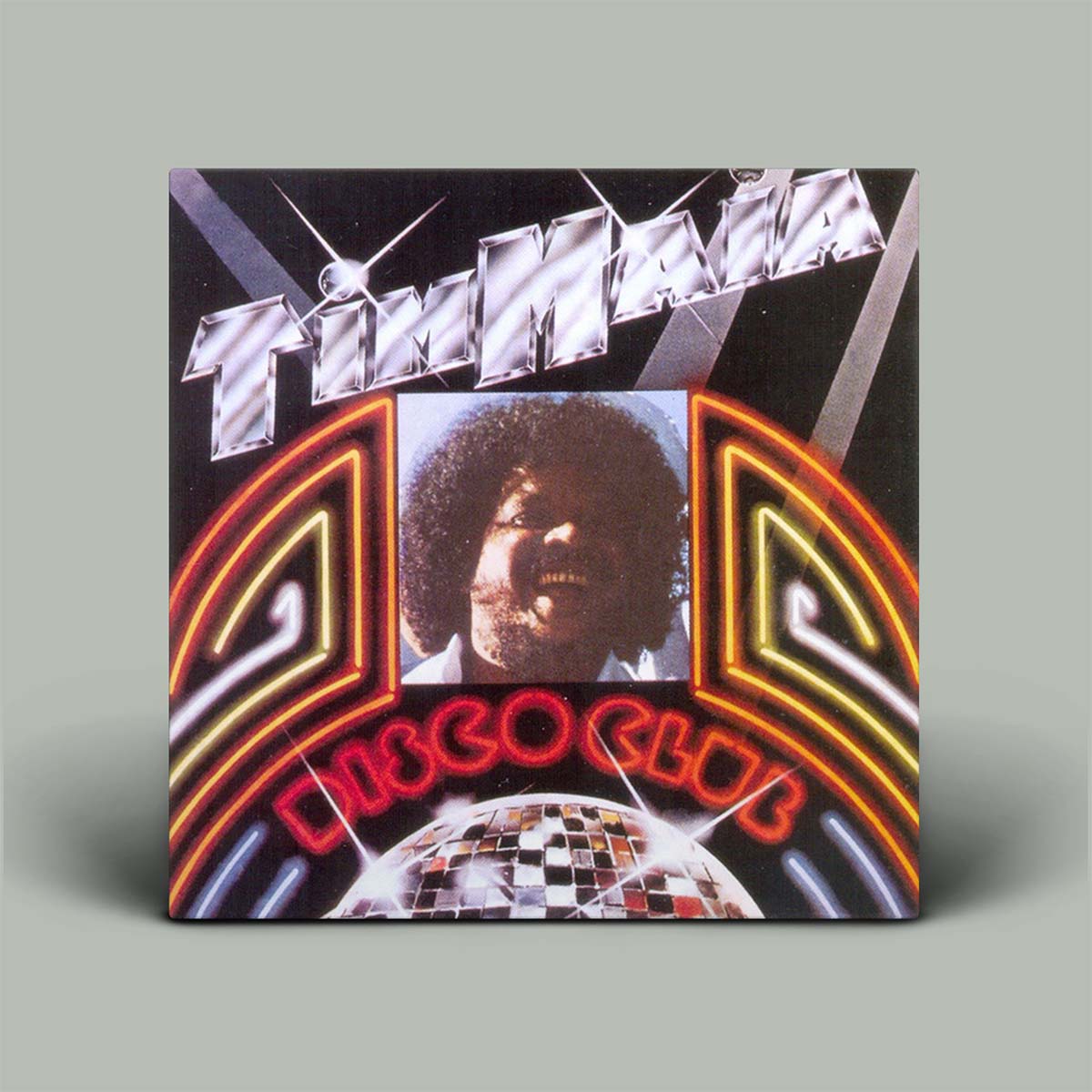 Album cover with 'Tim Maia Disco Club' text and a disco ball with portrait of artist smiling.
