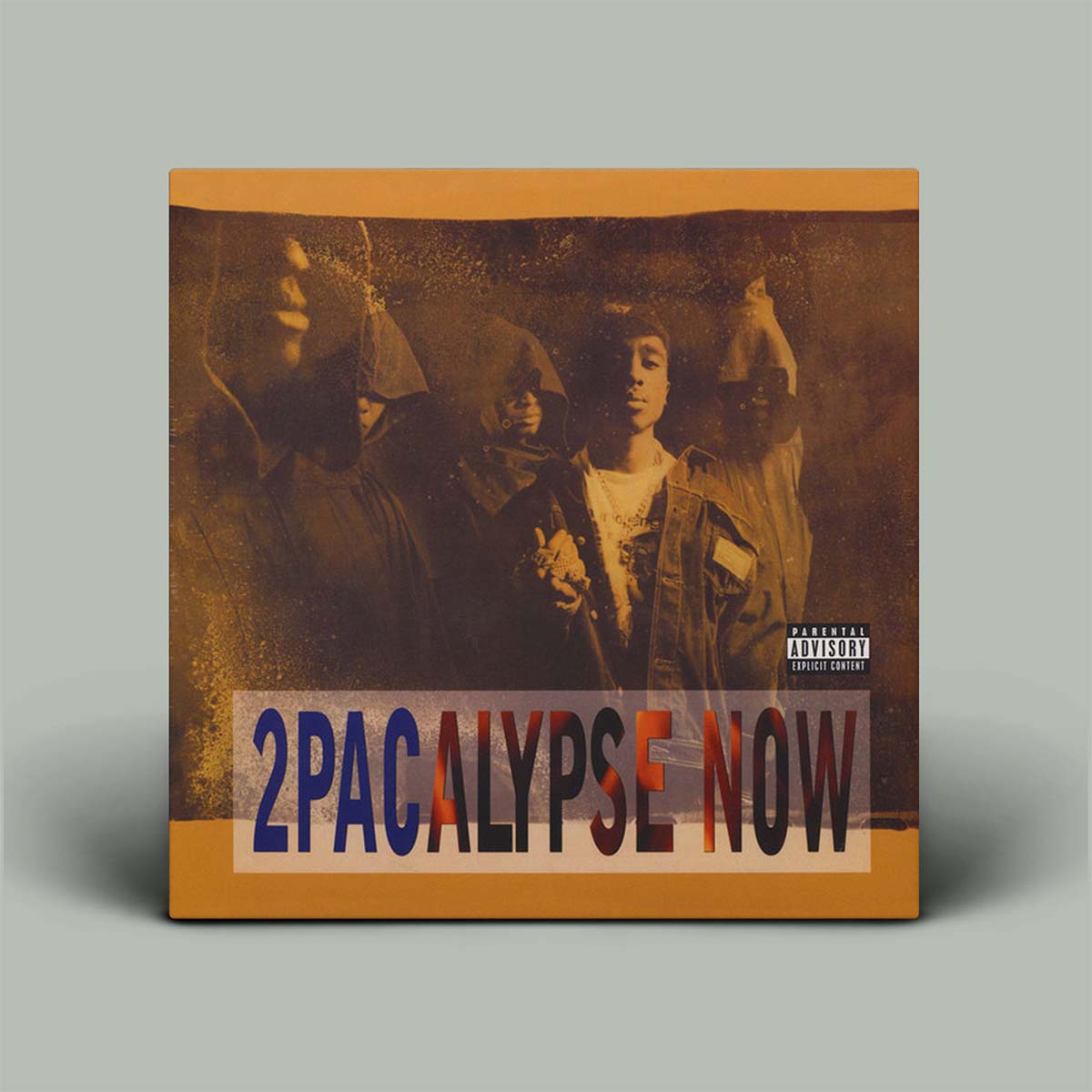 Album cover for '2Pacalypse Now' with a vintage-style image of a group of people.
