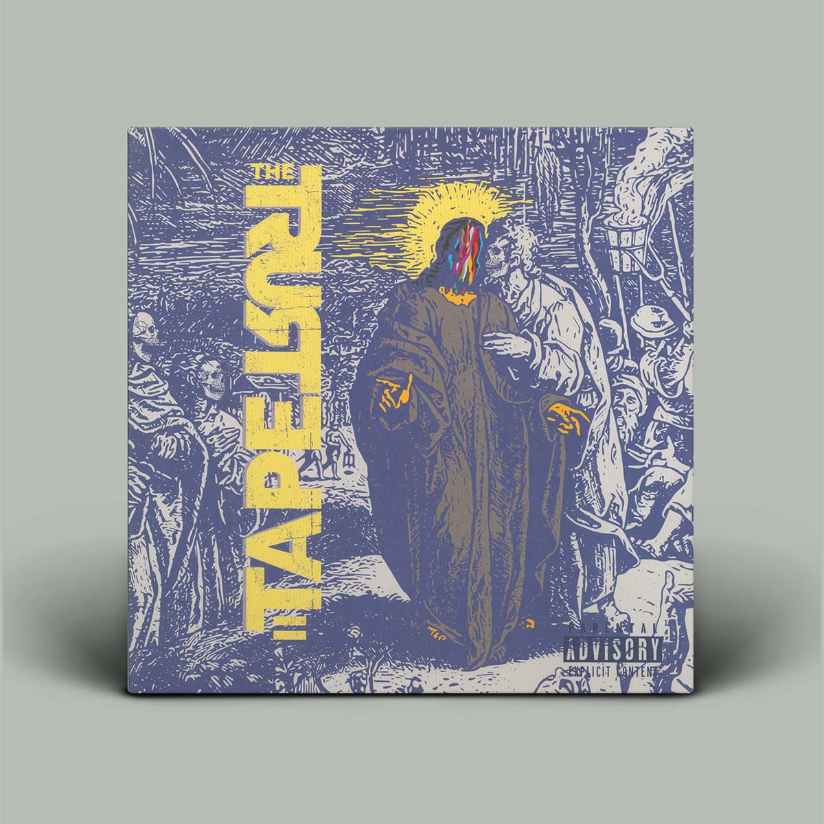 Album cover with stylized illustration and text on a gray background