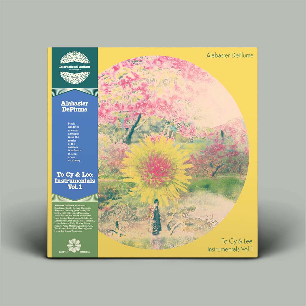 Album cover with floral design and text on a gray background