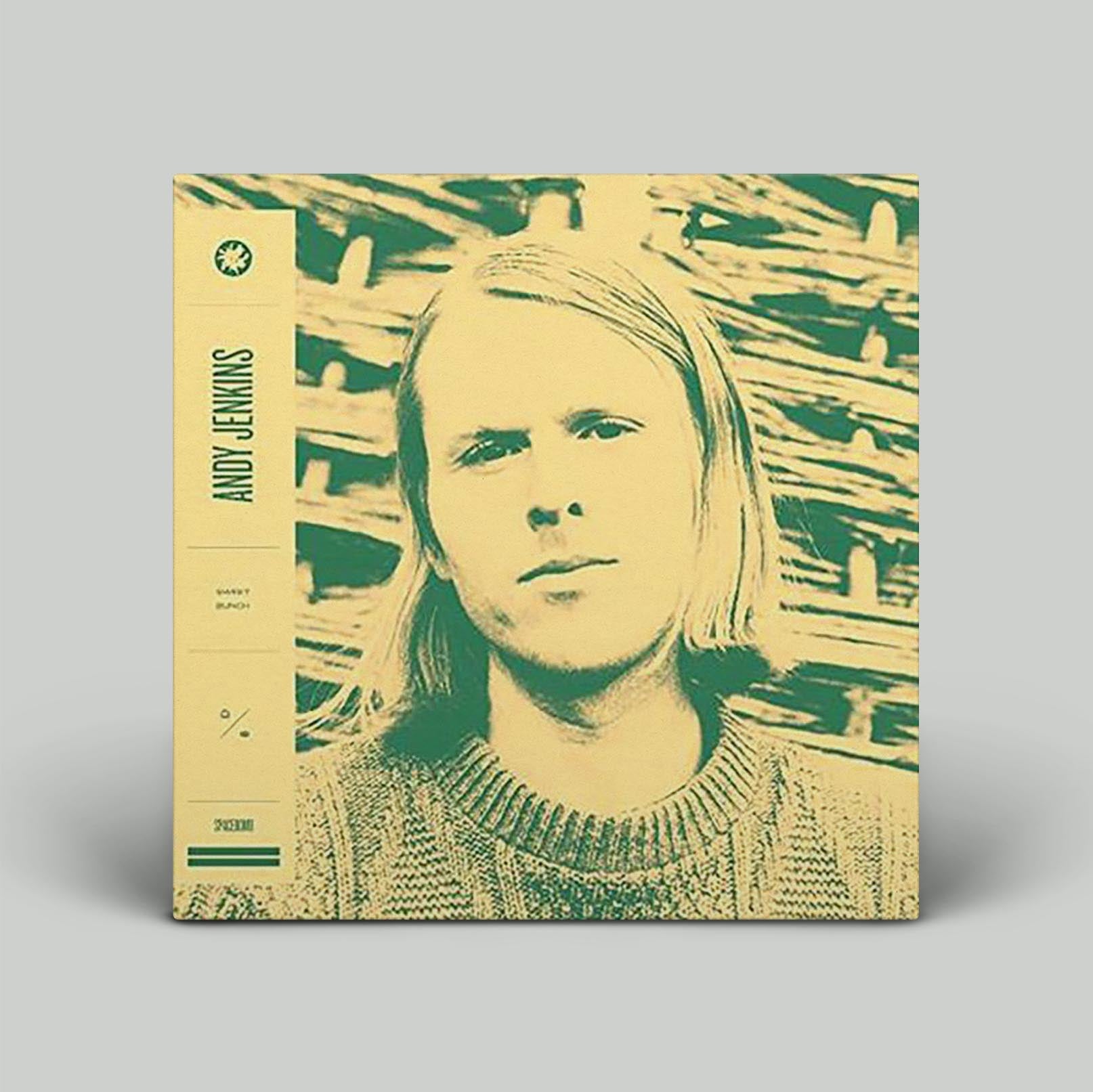 A vinyl record sleeve featuring a portrait of a bearded man in a green tinted photo, with the text 'Sweet Bunch' and the artist's name 'Andy Jenkins'.