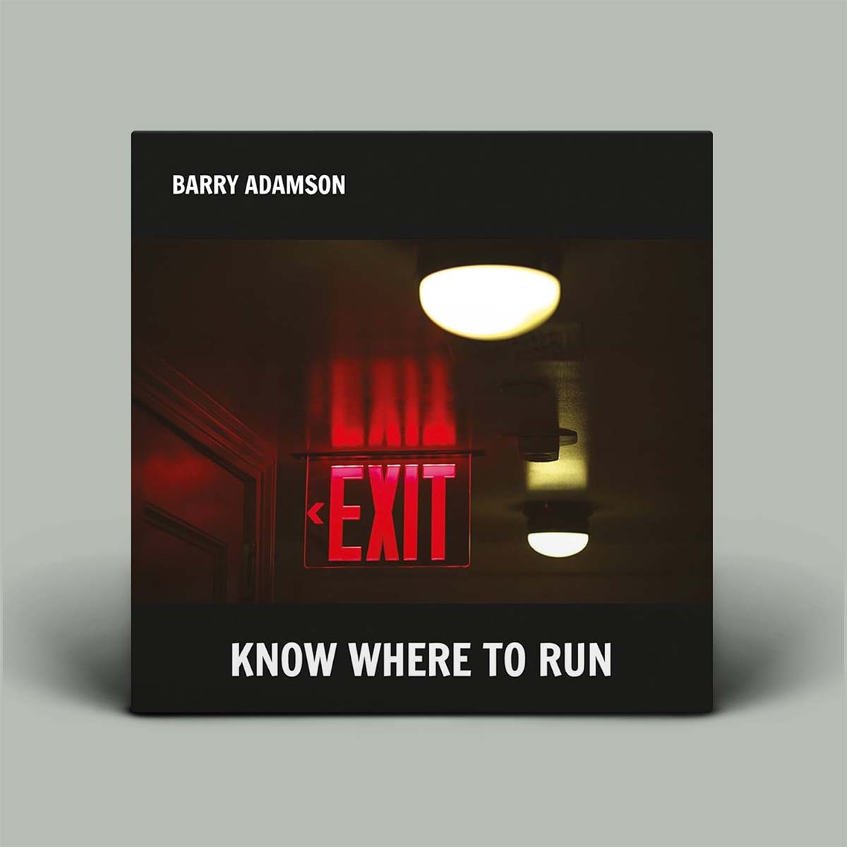 Album cover with red exit sign and text 'EXIT EXIT KNOW WHERE TO RUN' by Barry Adamson.
