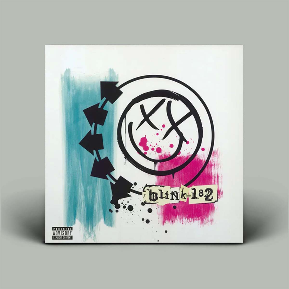 Album cover with abstract design and 'Blink-182' logo on a gray background