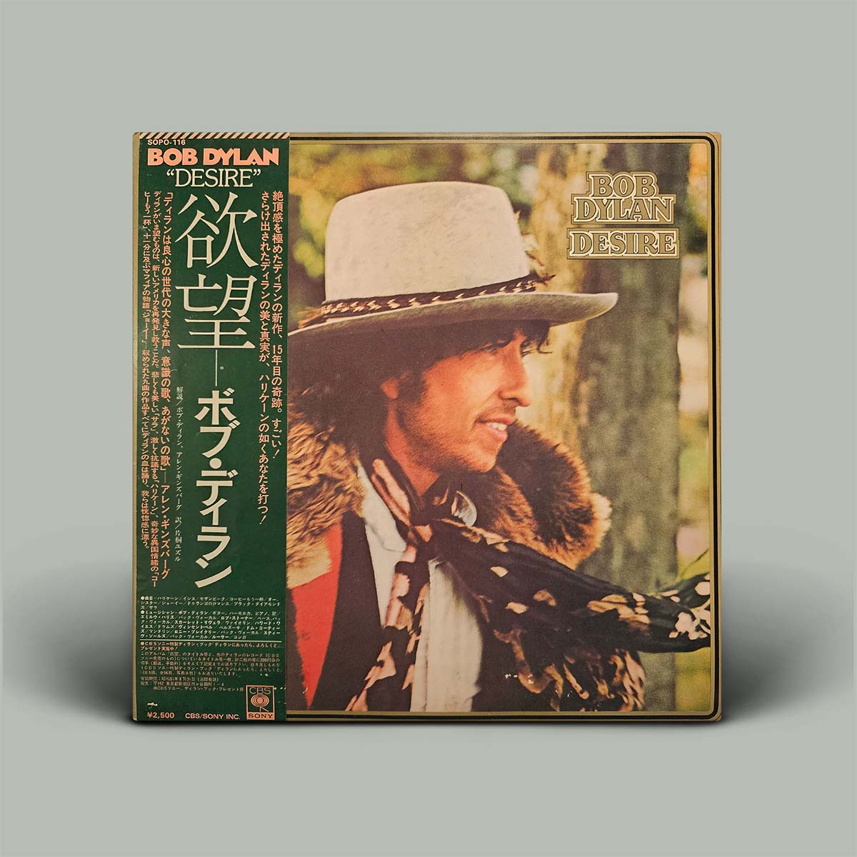 Vinyl record cover featuring Bob Dylan with text and graphics