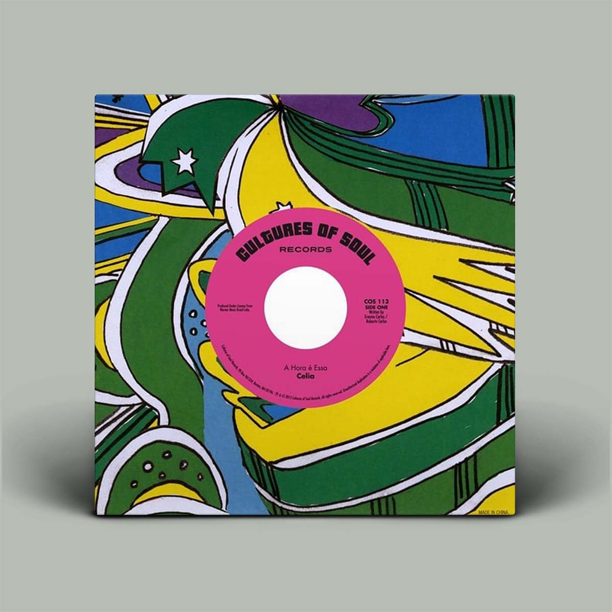 Colorful vinyl record cover with abstract design and 'Cultures of Soul Records' label.