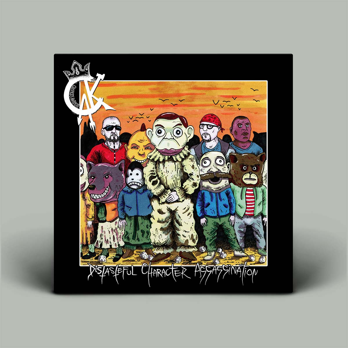 Album cover with cartoon characters and text on a gray background