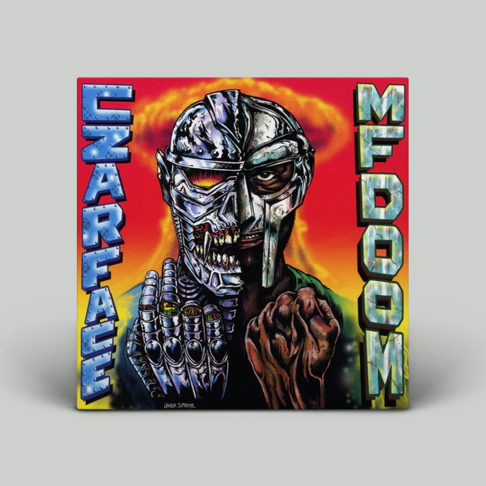 Album cover with a robot-like figure and 'En Face' and 'Mf Doom' text on a colorful background