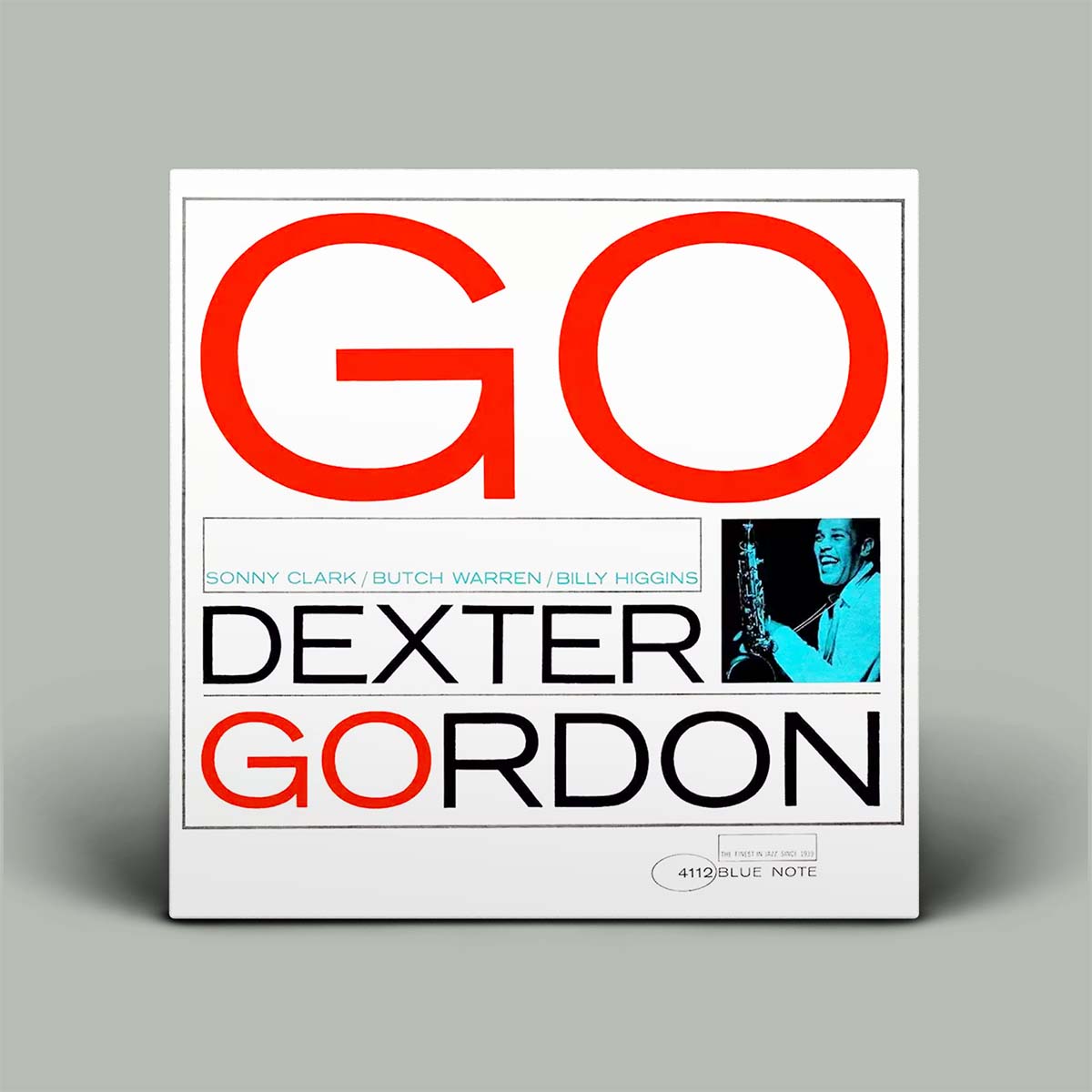 Album cover with 'GO Dexter Gordon' text on a gray background