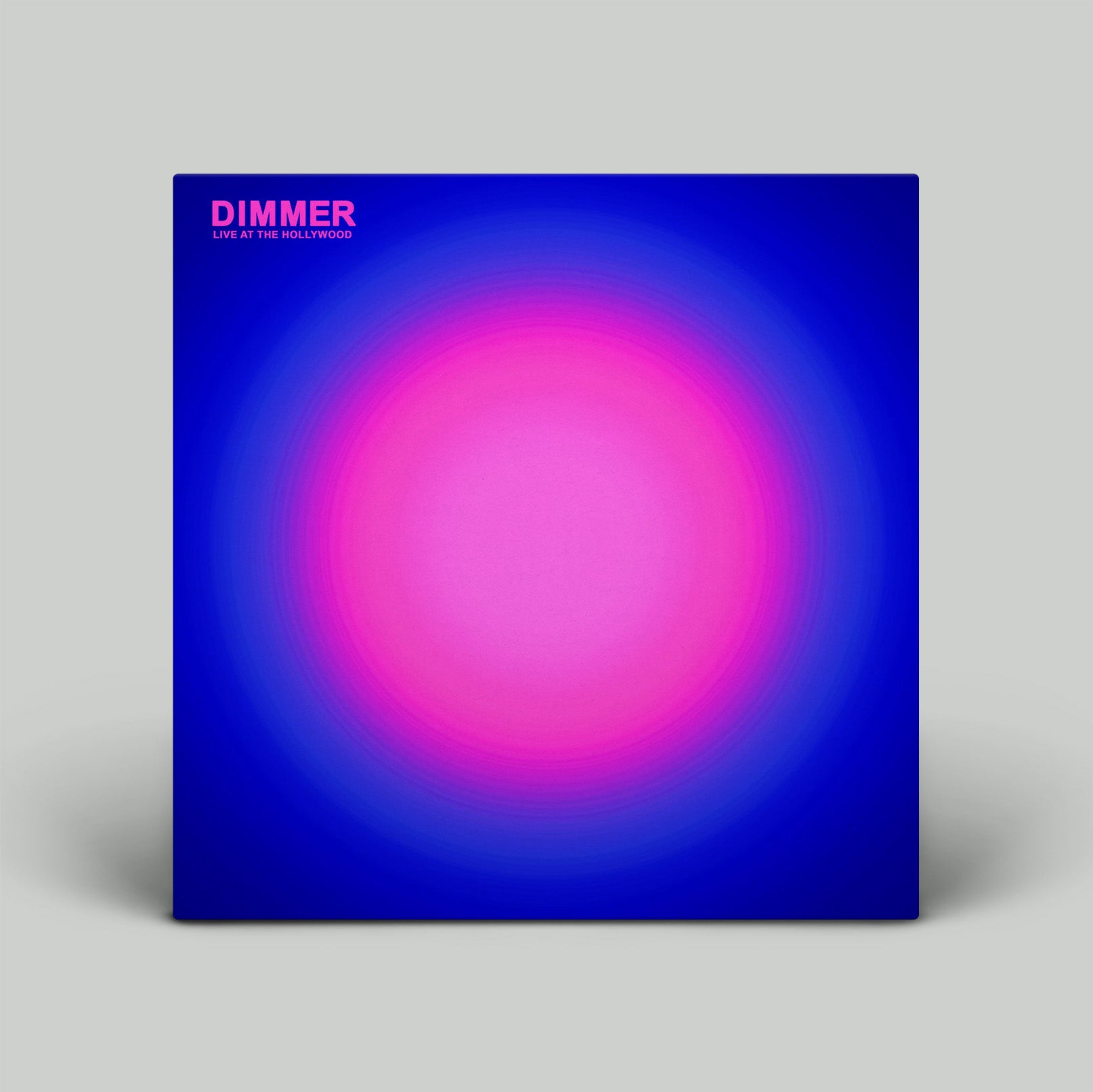 Vinyl record cover with a gradient from blue to pink and 'DIMMER' text.
