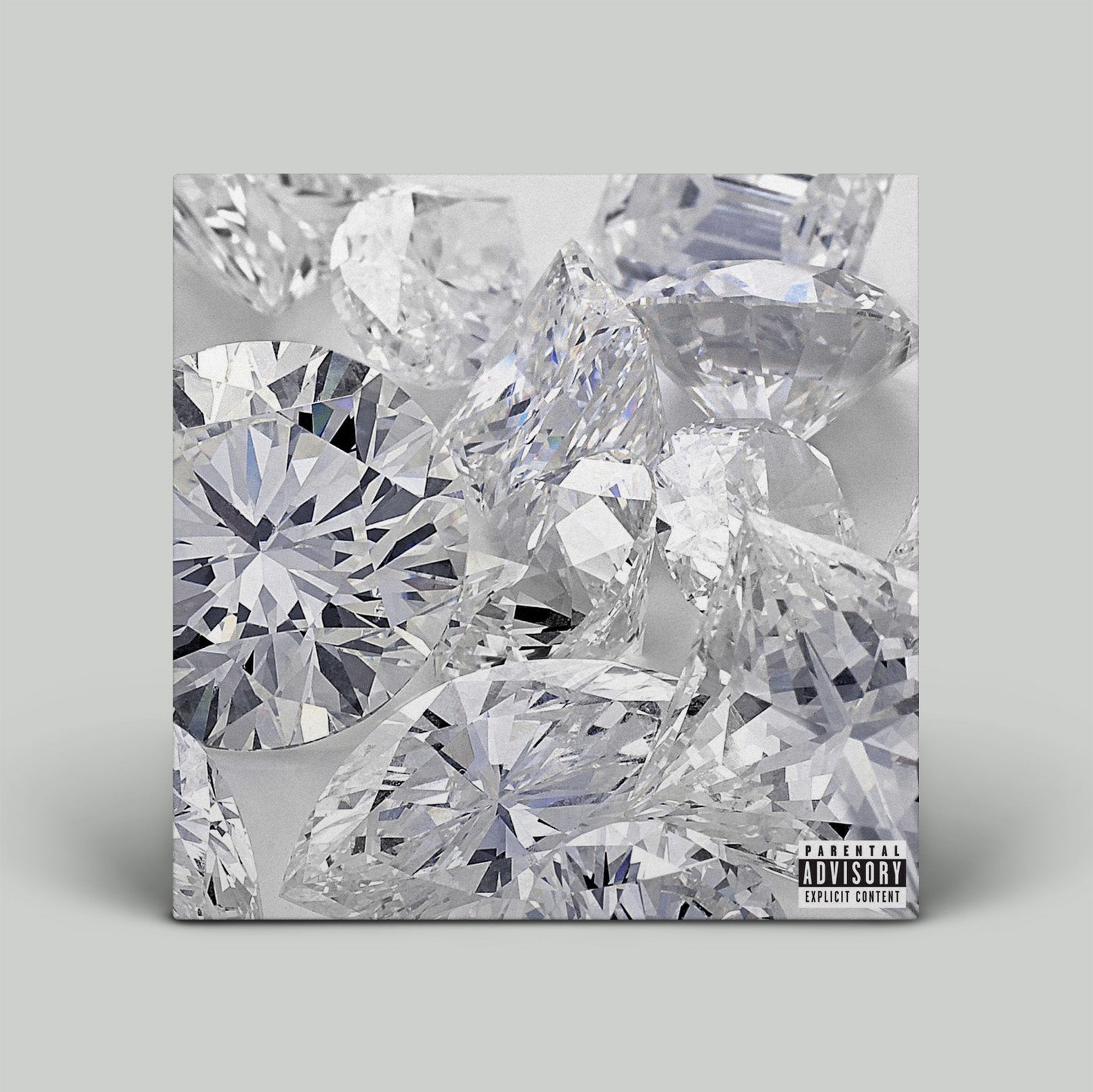 Album cover with diamond-like crystals on a gray background