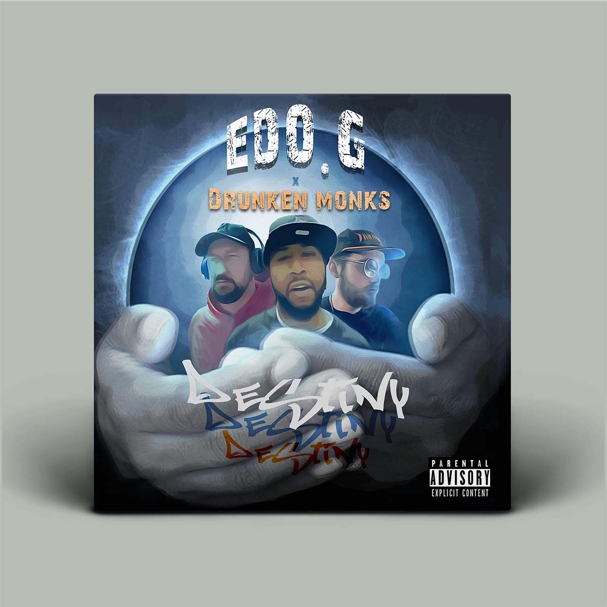 Album cover for 'Destiny' by Edo G & Drunken Monks with three individuals and a hand holding hands.