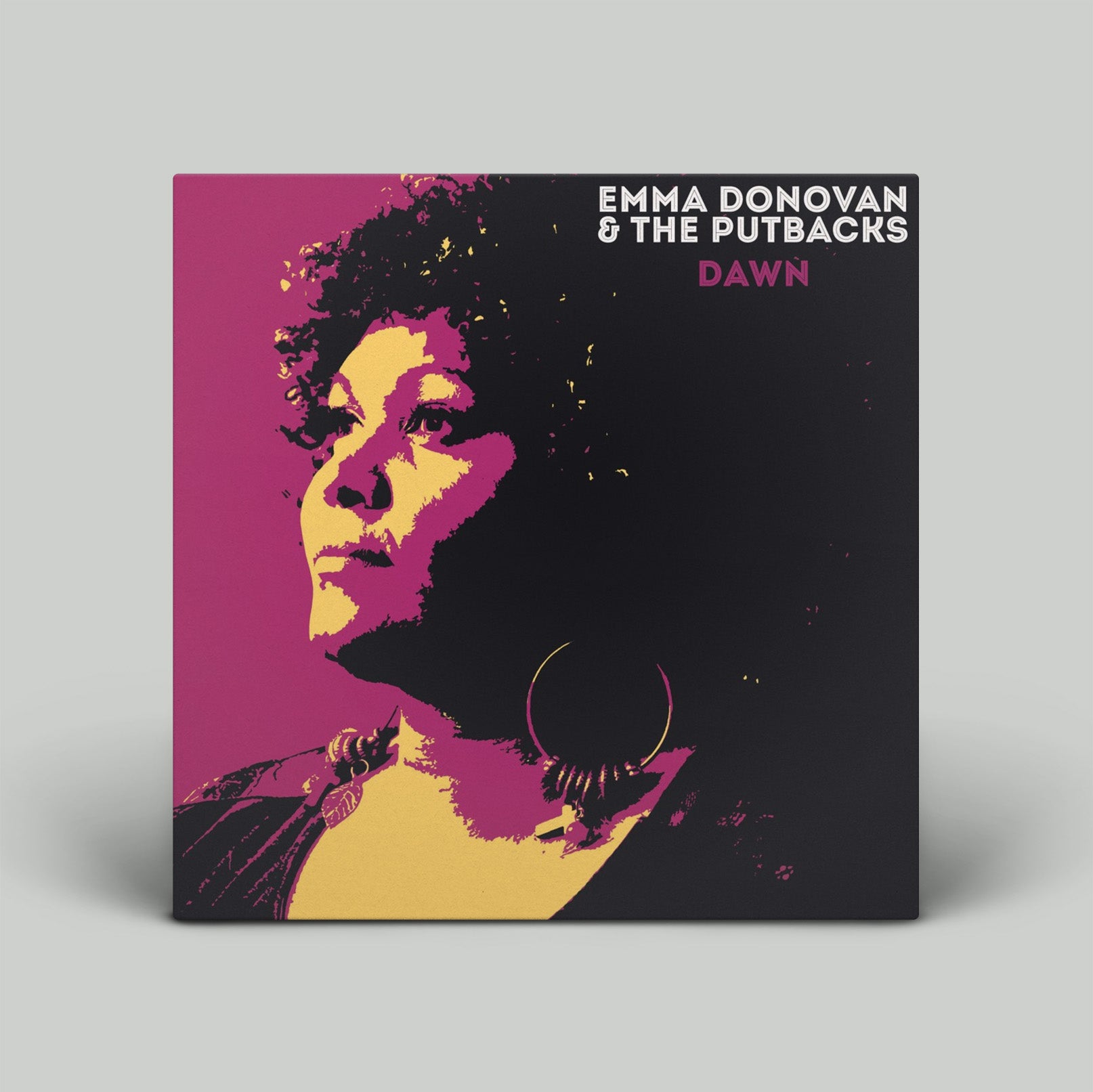 Album cover for 'Dawn' by Emma Donovan & The Putbacks with a stylized portrait design.