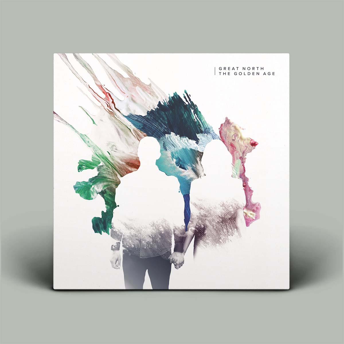Album cover with abstract design and text on a gray background