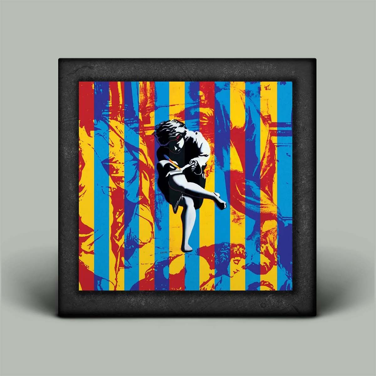 Boxset artwork with a silhouette of a person playing guitar against colorful striped background