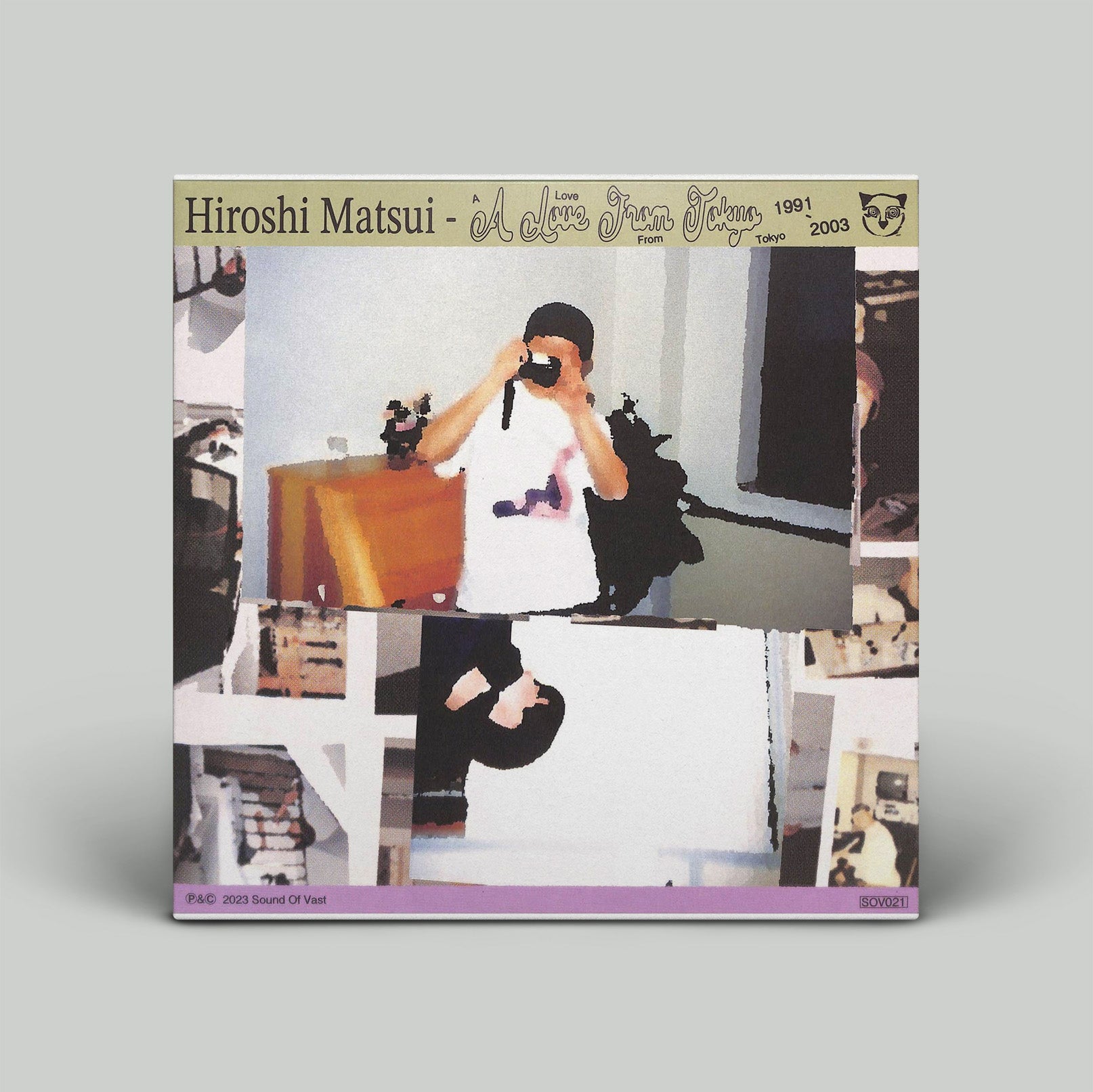 Album cover with a person taking a photo, featuring text and images of a photographer.