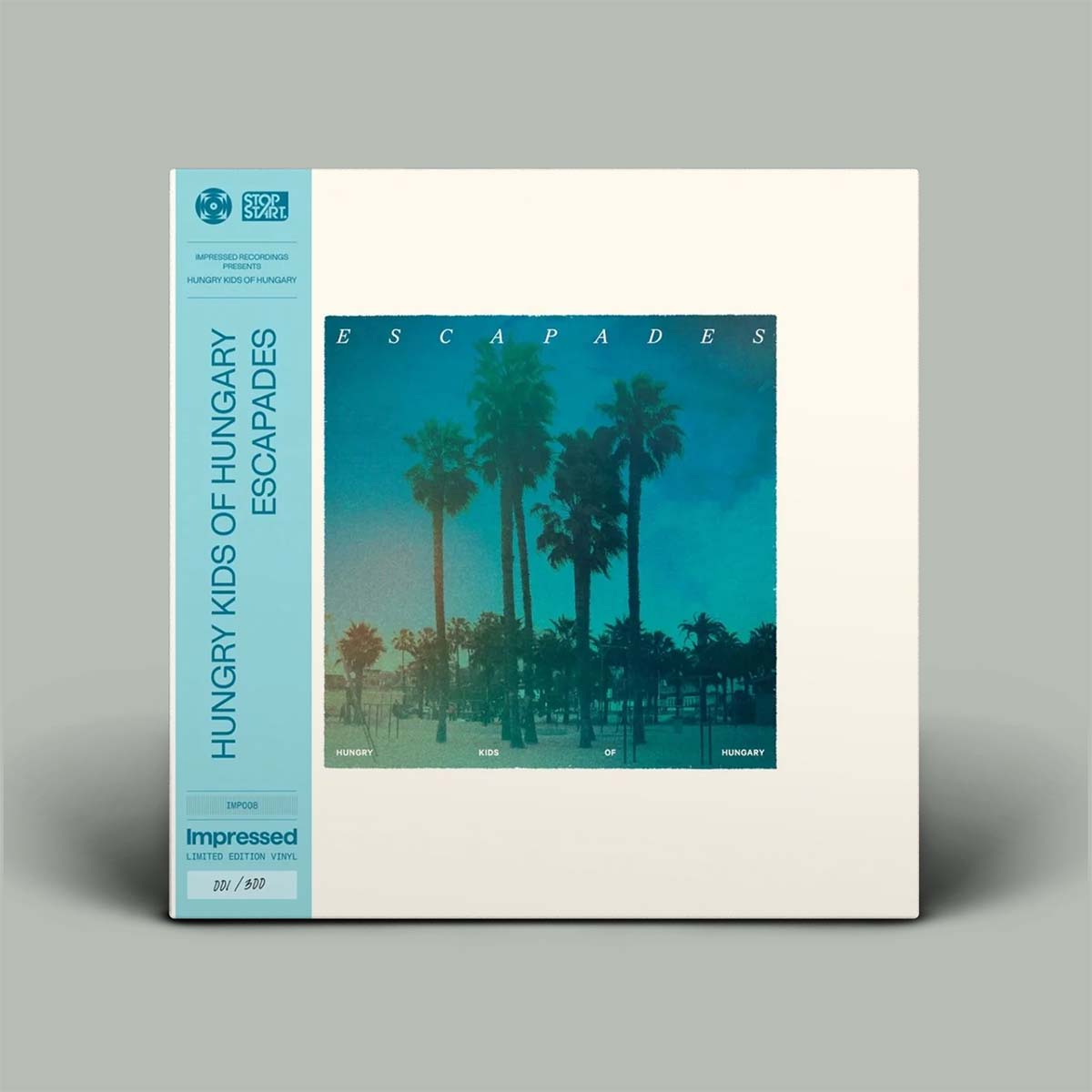 Album cover with palm tree design and text on a gray background