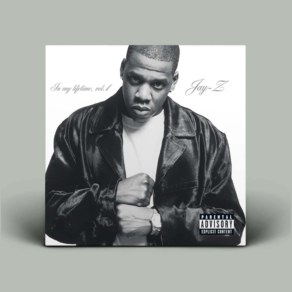Album cover featuring a person in a leather jacket with 'Jay-Z' branding.