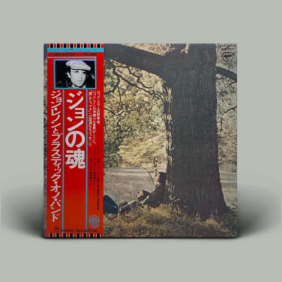 Album cover with a red and black design on the left and a black and white photo of a tree on the right.