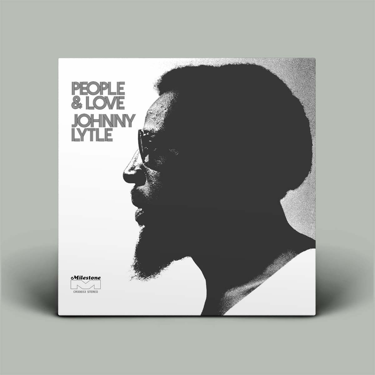 Vinyl record album cover for 'People & Love' by Johnny Lytle, featuring a high-contrast black and white profile portrait of the artist. The album is shown standing upright against a neutral gray background.