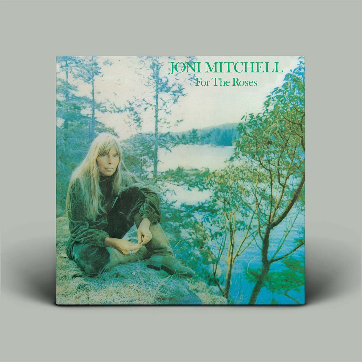 Joni Mitchell's 'For The Roses' vinyl record album cover, displayed as a square product mockup against a neutral gray background.