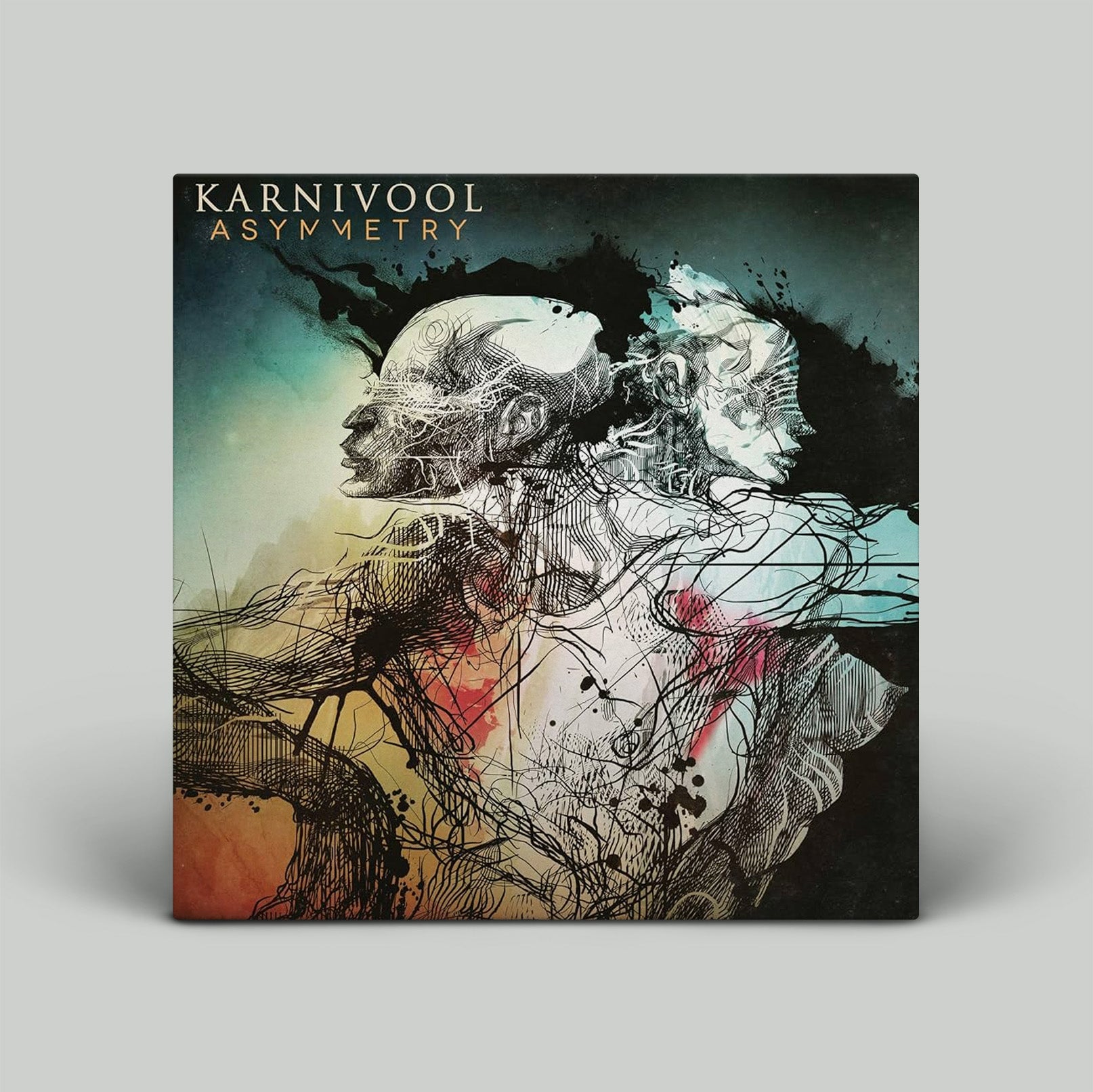 Album cover for 'Asymmetry' by Karnivool with artistic design and text.