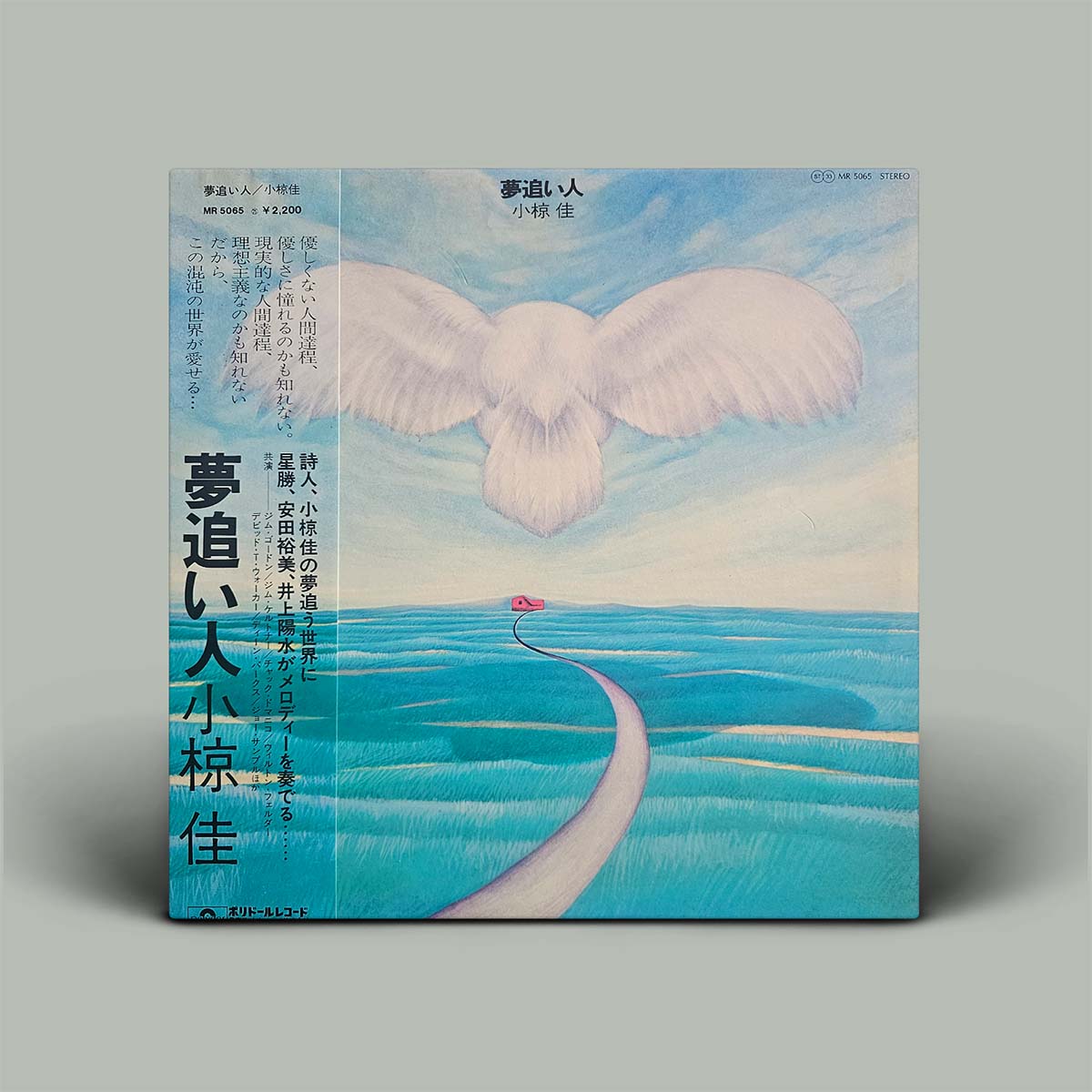 Album cover with a stylized illustration of a person with wings flying over water.