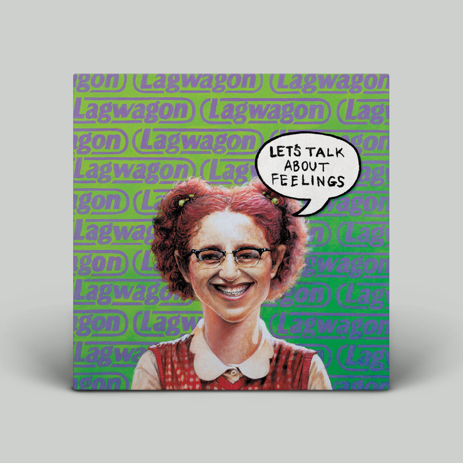 Album cover with a person's portrait and 'Lagwagon' text on a green background