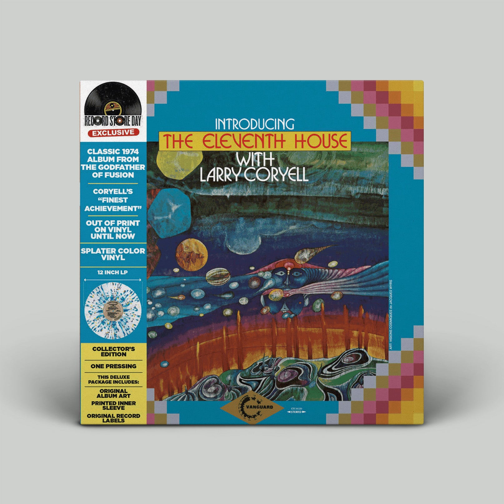 Vinyl record cover for 'The Eleventh House' with Larry Coryell on a gray background