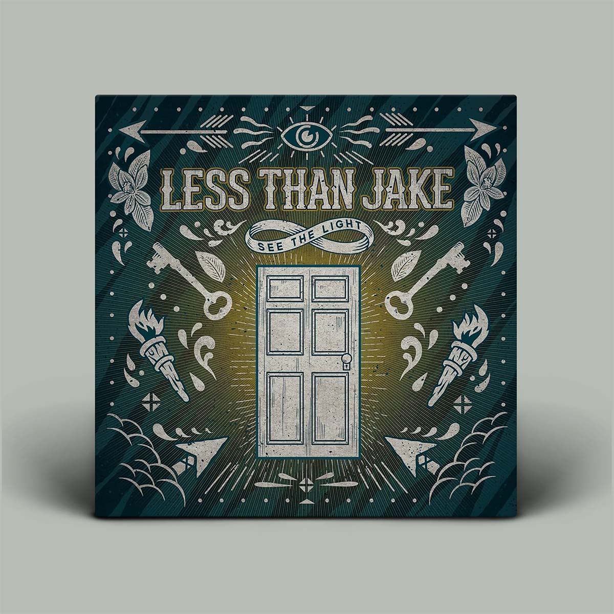 Album cover for 'See the Light' by Less Than Jake with decorative elements on a gray background