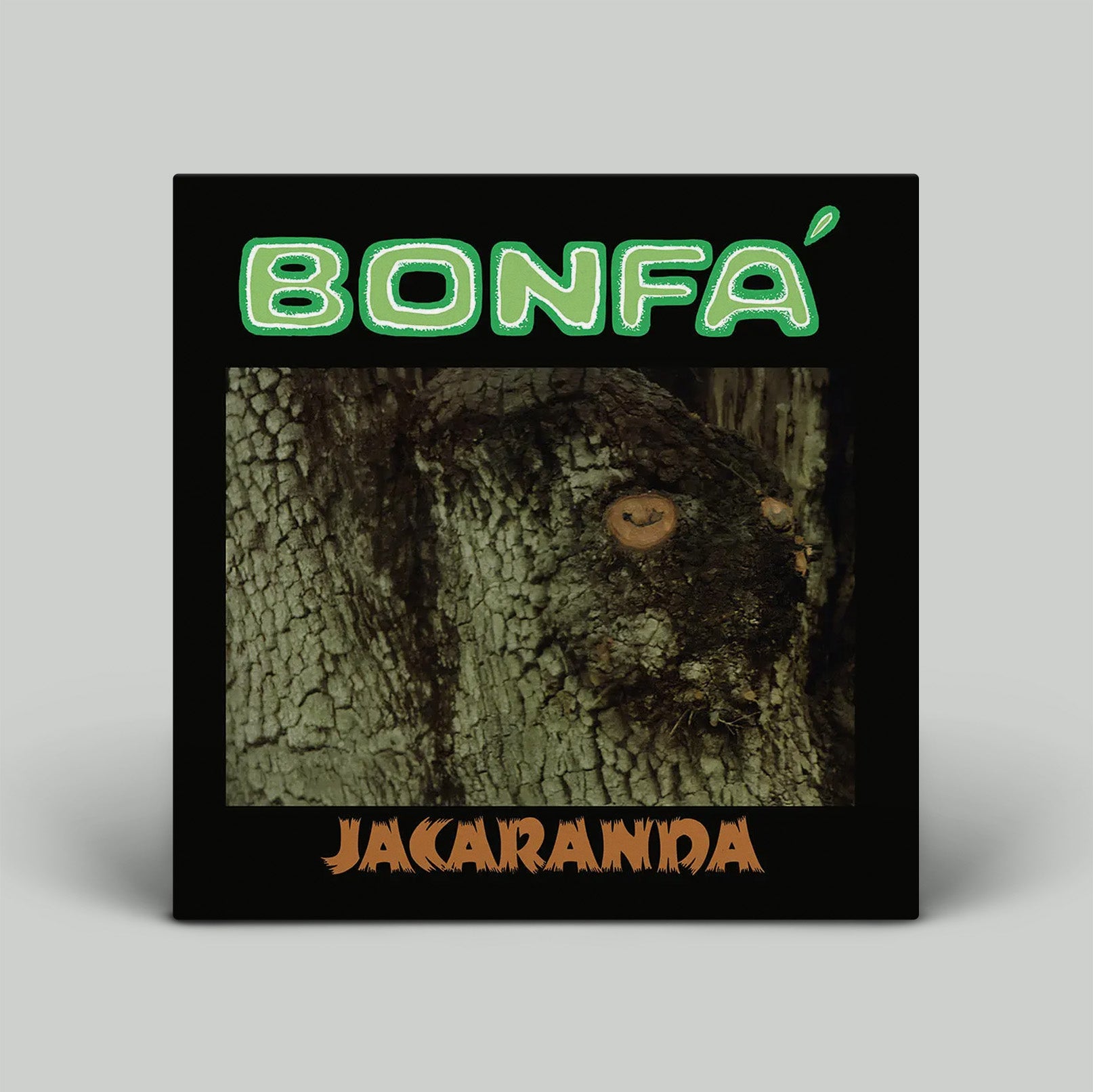Album cover with tree bark design and 'Bonfa' text on a gray background
